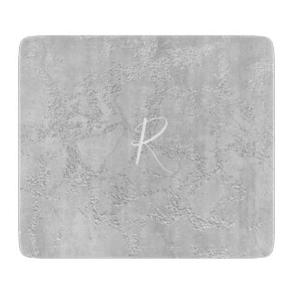 Silver Sparkle Glitter Marble Monogram Cutting Board