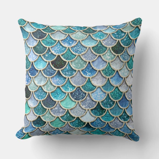 Silver Sparkle Glitter Mermaid Scales Cushion (Front)