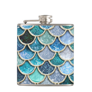 Silver Sparkle Glitter Mermaid Scales Hip Flask