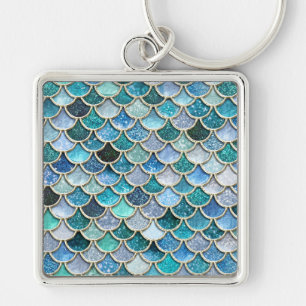 Silver Sparkle Glitter Mermaid Scales Key Ring