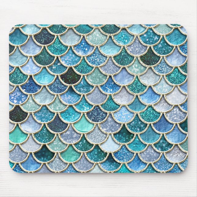 Silver Sparkle Glitter Mermaid Scales Mouse Mat (Front)