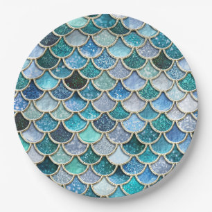 Silver Sparkle Glitter Mermaid Scales Paper Plate
