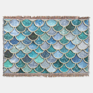 Silver Sparkle Glitter Mermaid Scales Throw Blanket