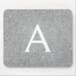 Silver Sparkle Glitter Monogram Name Mousepad<br><div class="desc">Silver and Black Faux Sparkle Glitter Monogram Name Monogram Mousepad. This Mousepad can be customised to include your first name.</div>