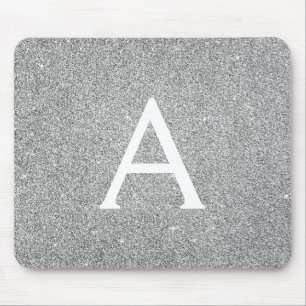 Silver Sparkle Glitter Monogram Name Mousepad