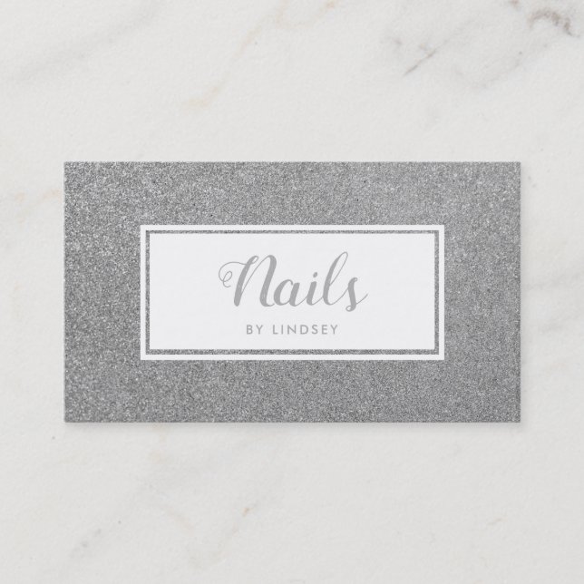 Silver Sparkle Glitter Nail Artist Business Card (Front)