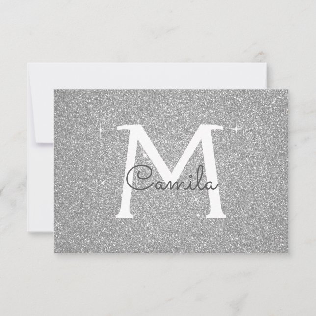 Silver Sparkle Glitter Quinceanera Save the Date (Front)