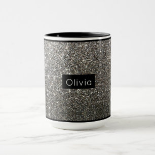 Silver Sparkle Glitter with Personalised Name Mug
