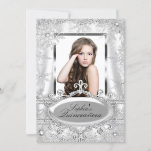 Silver Sparkle Jewel Snowflake Quinceanera Invitation