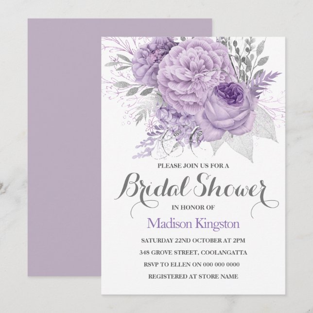 Silver Sparkle Lavender Bridal Shower Invite (Front/Back)