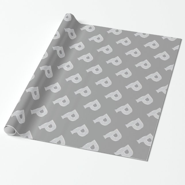 Silver Sparkle Letter P Wrapping Paper (Unrolled)