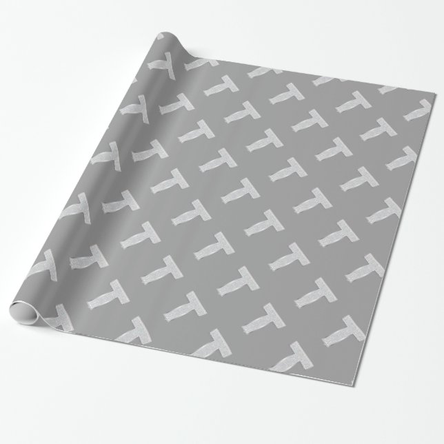 Silver Sparkle Letter T Wrapping Paper (Unrolled)
