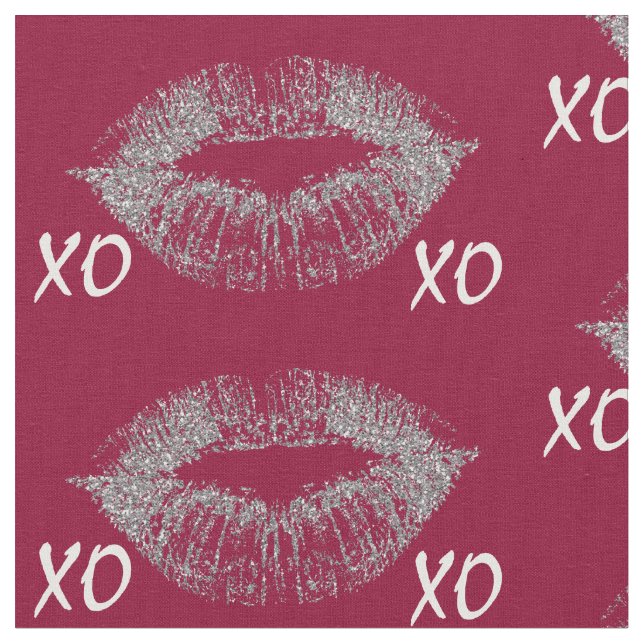 Silver Sparkle Lips XOXO Fabric (Close Up)