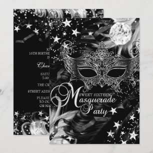 Silver Sparkle Mask Star Night Masquerade Sweet 16 Invitation