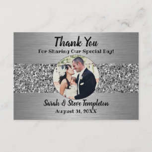 Silver Sparkle Photo Wedding Thank you Cards