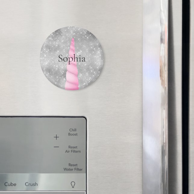 Silver Sparkle Pink Glam Unicorn Birthday Magnet (In Situ (Fridge))