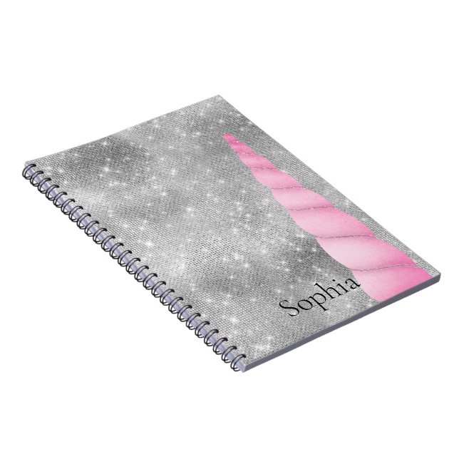 Silver Sparkle Pink Glam Unicorn   Notebook (Right Side)