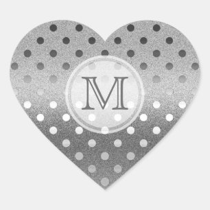 Silver Sparkle: Polka-dots: Monogram Stamp Heart Sticker