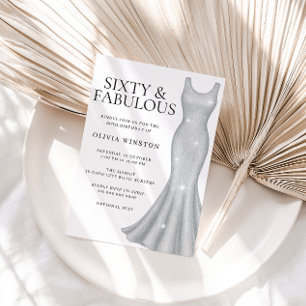 Silver Sparkle Shimmer Dress 60th Birthday Party Invitation