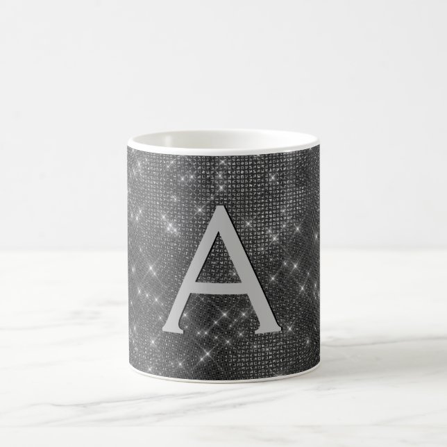 Silver Sparkle Shimmer Monogram Name & Initial Coffee Mug (Center)