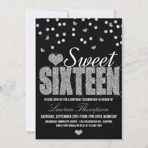 Silver Sparkle Sweet 16 Party Invitations