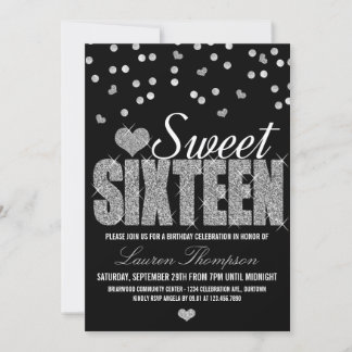 Silver Sparkle Sweet 16 Party Invitations