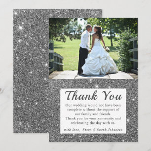 Silver Sparkle Wedding Photo Thank You Cards