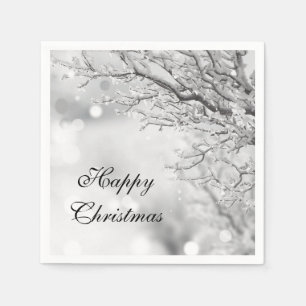 Silver Sparkle Winter "Happy Christmas" Napkin