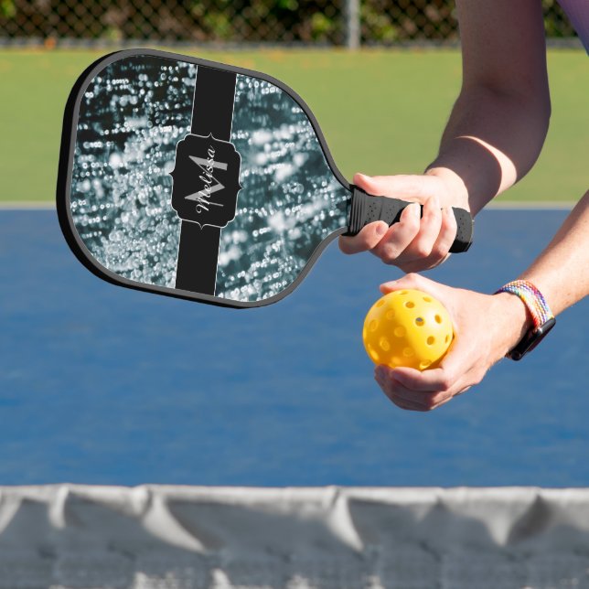 Silver sparkles Frozen Ice bubbles Monogram Pickleball Paddle (Insitu)