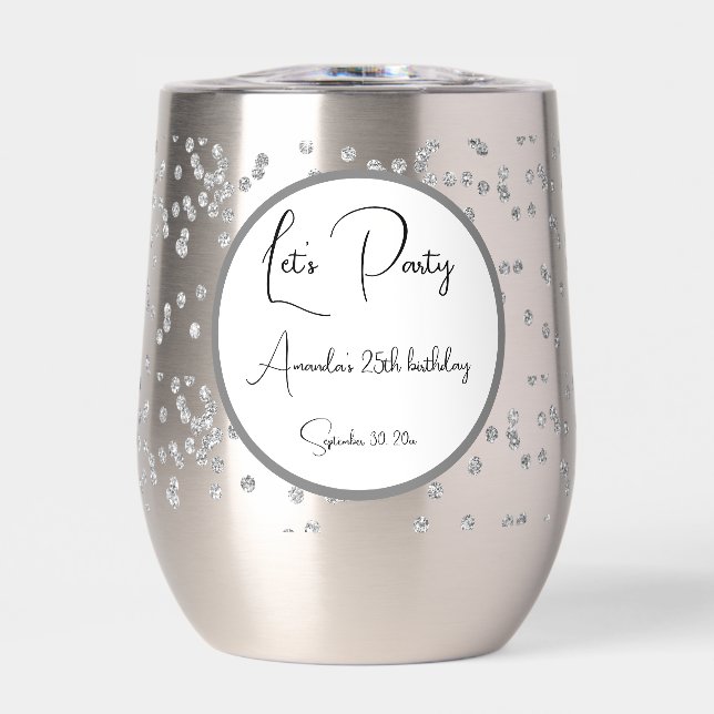 Silver Sparkles Fully Customisable Let's Party (Front)