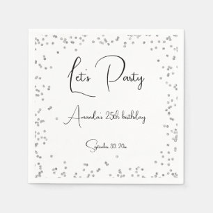 Silver Sparkles Fully Customisable Let's Party Napkin