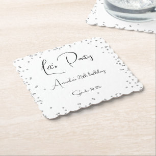Silver Sparkles Fully Customisable Party Paper Coaster