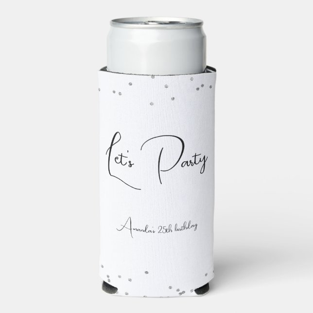 Silver Sparkles Fully Customisable Party Seltzer Can Cooler (Seltzer Front)