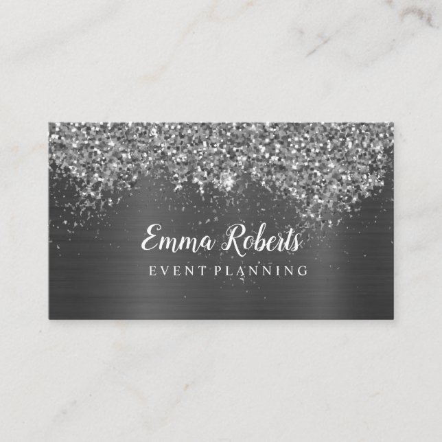 Silver Sparkling Event Planning Business Card (Front)