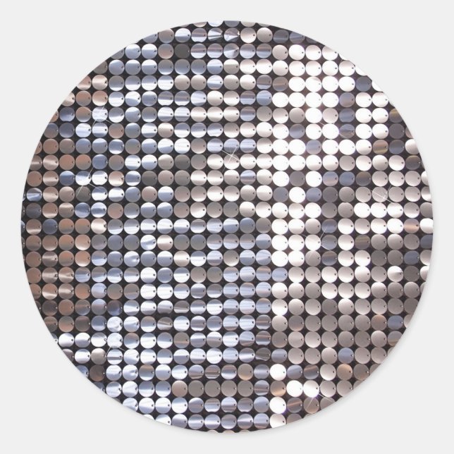 Silver Sparkling Sequin Look Classic Round Sticker (Front)