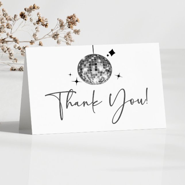 Silver Sparkly Disco Ball Birthday Party Thank You Card (Creator Uploaded)