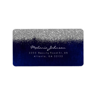 Silver Sparkly Glitter Blue Navy Velvet Label