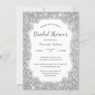 Silver Sparkly Glitter Bridal Shower Invitation