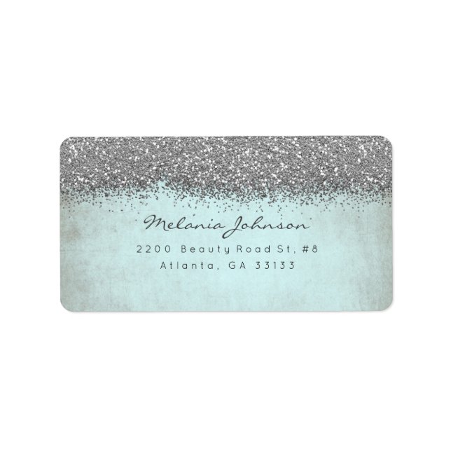 Silver Sparkly Glitter Grungy Aquatic Blue Label (Front)