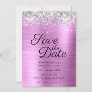 Silver Sparkly Glitter Lavender Ombre Foil Save The Date