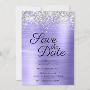 Silver Sparkly Glitter Periwinkle Ombre Foil Save The Date