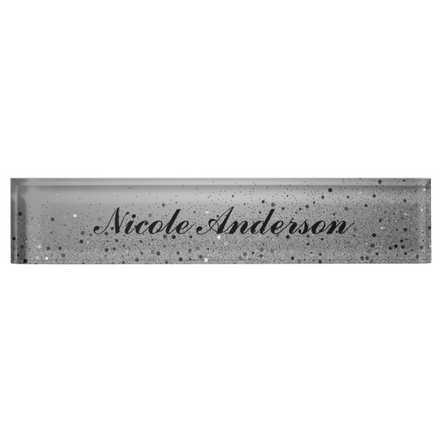 Silver Sparkly Glitter Sweet 16 Birthday Party Nameplate (Front)