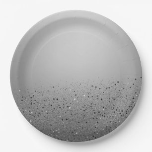 Silver Sparkly Glitter Sweet 16 Birthday Party Paper Plate