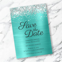 Silver Sparkly Glitter Turquoise Ombre Foil