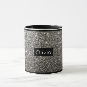 Silver Sparkly Glitter with Personalised Name Mug