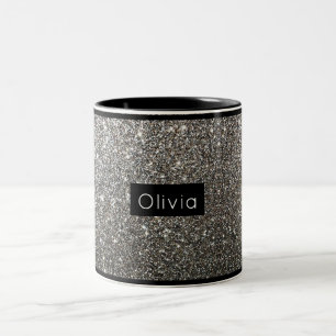 Silver Sparkly Glitter with Personalised Name Two-Tone Coffee Mug