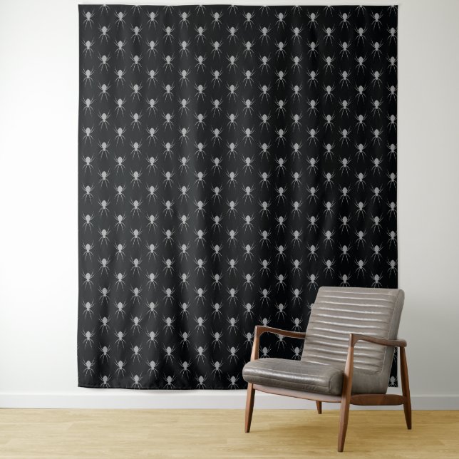 Silver Spider Halloween Photo Backdrop Tapestry (In Situ)