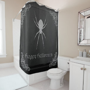 Silver Spider Halloween Shower Curtain
