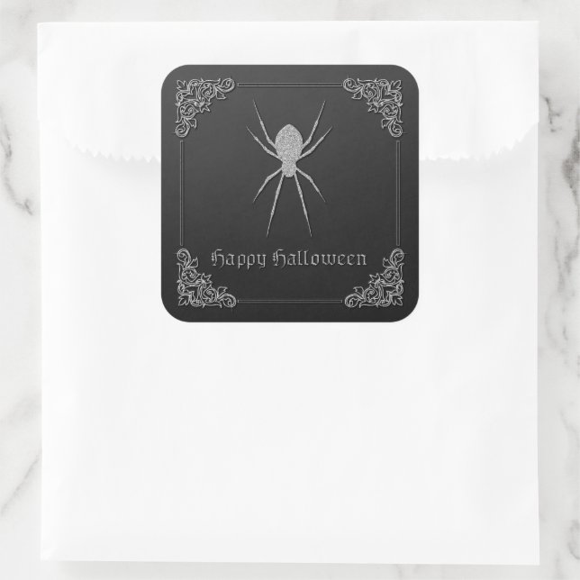 Silver Spider Halloween Square Sticker (Bag)