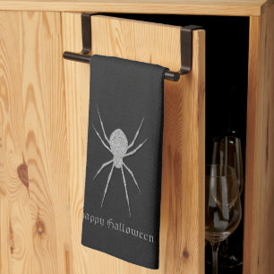 Silver Spider Halloween Tea Towel